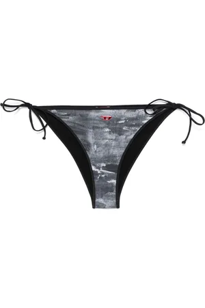 Diesel Badetøj, Dame, Sort, 2XS, Polyester, Sort Sea Printed Bikini Bottoms