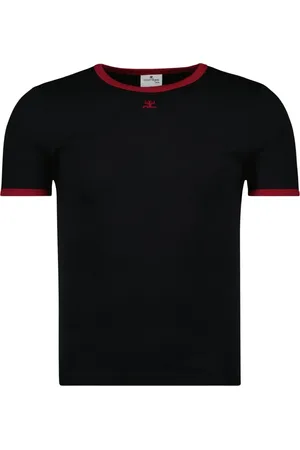 Courrèges Top, Herre, Sort, XS, Bomuld, Sort og rød signatur T-shirt