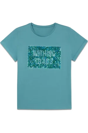 Oltre Top, Dame, Blå, XL, Bomuld, T-shirt med pailletbroderi
