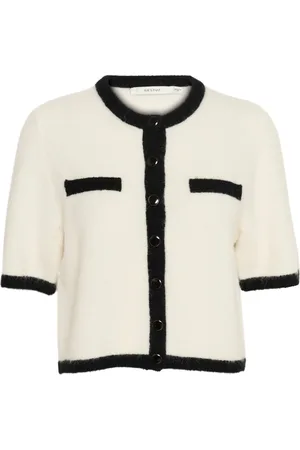 Gestuz Strik, Dame, , 2XS, Uld, Kontrast Cardigan Ivory/Black Combo