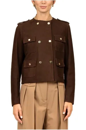 SEMICOUTURE Jakke, Dame, Brun, 2XL, Læder, Brun Ruskindjakke, Dobbeltbrystet Model