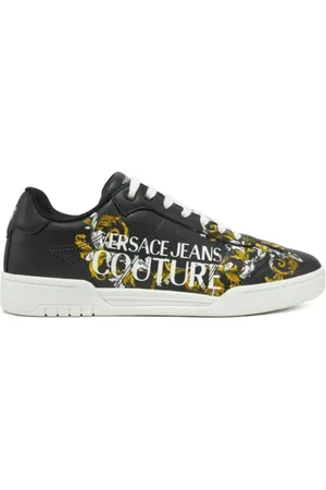 VERSACE Sko, Herre, Sort, 41 EU, Læder, Sort læder logo sneakers