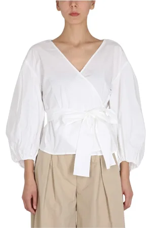 Michael Kors Bluser & Skjorter, Dame, Hvid, M, Bomuld, V-hals Wrap Bluse
