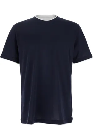 ELEVENTY Top, Herre, Blå, 2XL, Bomuld, Sort Crewneck T-shirt med lagdelt krave