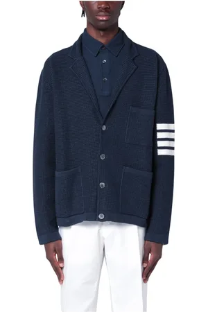 Thom Browne Strik, Herre, Blå, 2XL, Uld, Kort Cardigan Sweater