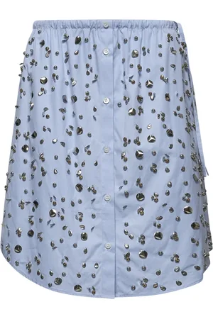 DRIES VAN NOTEN Nederdel, Dame, Blå, L, Bomuld, Blå Juvel Prydet Skjorte