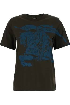 Burberry Top, Dame, Brun, M, Bomuld, Brun Crewneck T-shirt med Equestrian Knight Print