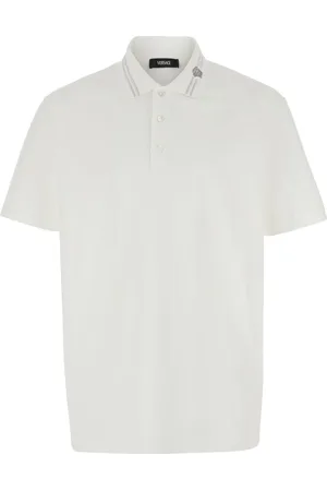 VERSACE Top, Herre, Hvid, L, Bomuld, Hvid Polo Skjorte med Medusa Detalje