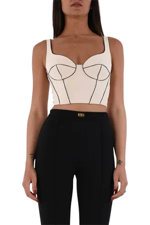 Elisabetta Franchi Top, Dame, , XL, Polyester, Kontrast Piping Hjerte Hals Kjole