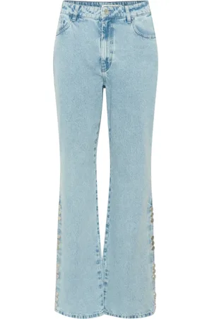 Gestuz Jeans, Dame, Blå, W26, Straight Jeans Lyseblå Vasket