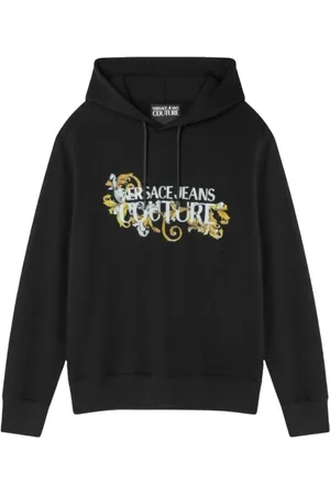 VERSACE Sweathshirts & Hoodies, Herre, Sort, L, Bomuld, Sort Hættetrøje med Logo
