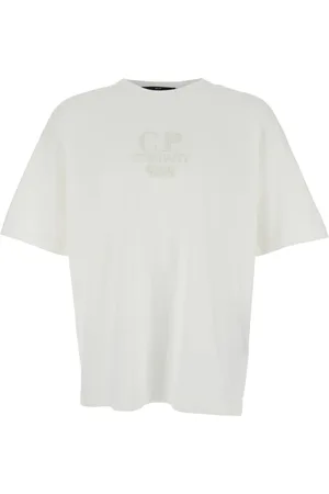 C.P. Company Top, Herre, Hvid, L, Bomuld, Hvid Logo Broderet T-Shirt Bomuld Mand