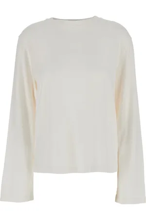AGOLDE Top, Dame, Hvid, S, Uld, Hvid Crewneck T-shirt med Dropped Skuldre