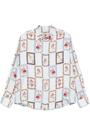 PIERRE-LOUIS MASCIA Skjorte, Dame, Flerfarvet, S, Grafisk Print Blå Button-Up Skjorte