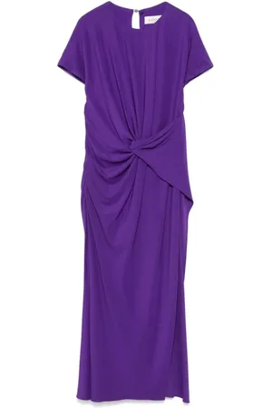 Lanvin Kjole, Dame, Lilla, M, Front Knot Midi Kjole