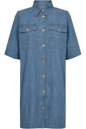 Mos Mosh Kjole, Dame, Blå, L, Denim, Denim Kjole med ½ Ærmer og Lommer
