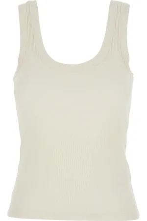 TELA Top, Dame, Hvid, S, Bomuld, Ribbet U-hals Bomuld Top Kvinde