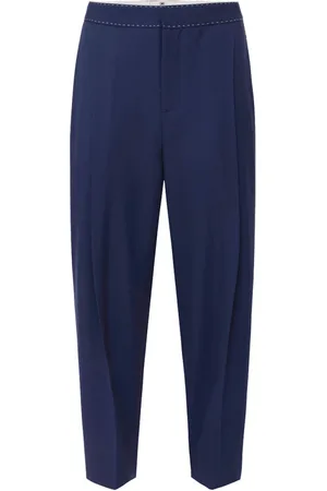Elisabetta Franchi Bukser, Dame, Blå, M, Uld, Blå Cropped Uldbukser Chic Look
