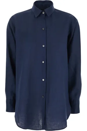 Plaîn Units Bluser & Skjorter, Dame, Blå, 2XS, Linned, Blå Linnedskjorte med Klassisk Krave