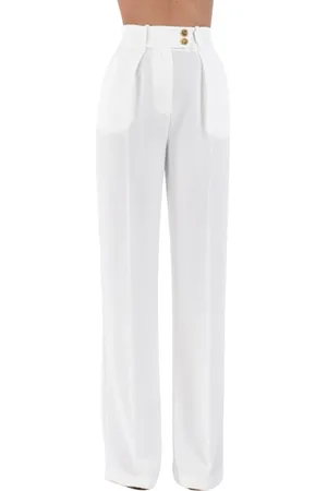 Elisabetta Franchi Bukser, Dame, Hvid, M, Polyester, Flydende Crêpe Bukser med Gyldne Knapper