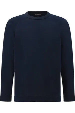 Boggi Milano Strik, Herre, Blå, L, Bomuld, Bomuld og silke rund hals jumper