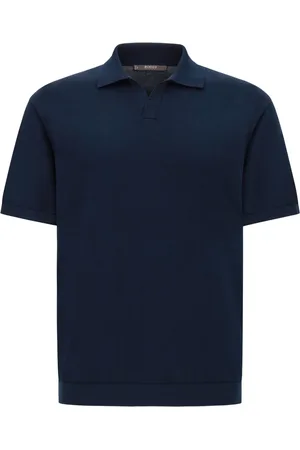 Boggi Milano Strik, Herre, Blå, XL, Bomuld, Bomuld og silkestrikket poloshirt