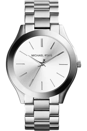 Michael Kors Tilbehør, Dame, Grå, ONE SIZE, Elegant Slim Runway armbåndsur i rustfrit stål