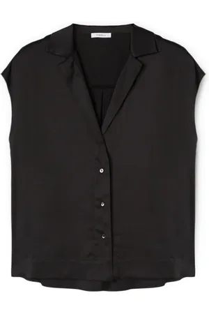 Motivi Bluser & Skjorter, Dame, Sort, L, Satin, Satin Kimono Bluse med Vingærmer
