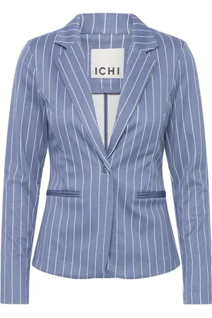 Ichi Jakke, Dame, Blå, 2XL, Uld, Blå Pinstripe Blazer Jakke