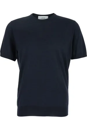 LARDINI Top, Herre, Blå, M, Uld, Blå Ribbet Crewneck Uld Silke Sweater
