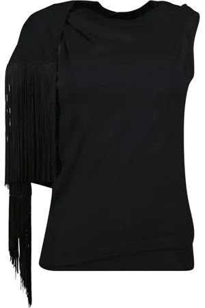 Maison Margiela Top, Dame, Sort, M, Bomuld, Sort T-shirt med frynser