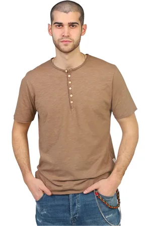 GIANNI LUPO Top, Herre, Brun, XL, T-shirt med knapper