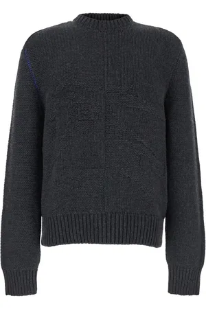 Burberry Strik, Herre, Grå, S, Cashmere, Equestrian Knight Jacquard Grå Sweater