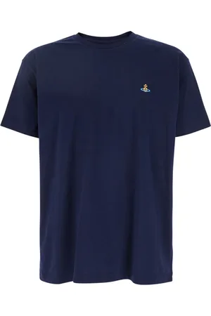 Vivienne Westwood Top, Herre, Blå, XL, Bomuld, Blå Crewneck T-shirt med Orb Logo