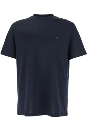 Emporio Armani Top, Herre, Blå, L, Bomuld, Blå Logo Broderet Bomuld T-Shirt