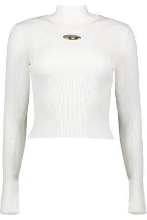 Diesel Strik, Dame, Hvid, S, Ribstrikket Rullekravebluse