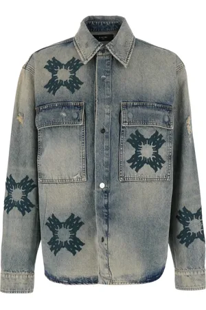 AMIRI Skjorte, Herre, Blå, M, Denim, Blå Denim Skjorte med MA-Quad Prints