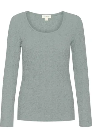 Soaked in Luxury Top, Dame, Blå, L, Bomuld, Langærmet Slim Fit Tee Sølvblå