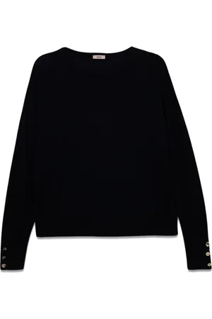 Oltre Strik, Dame, Blå, S/M, Boxy pullover med knapper ved ærmekanterne