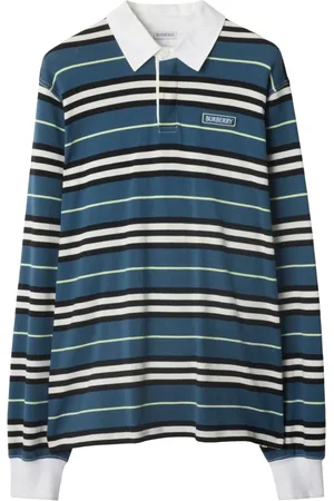 Burberry Top, Herre, Blå, S, Bomuld, Blå Stribet Poloshirt