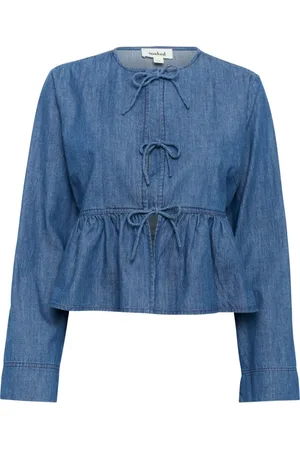 Soaked in Luxury Bluser & Skjorter, Dame, Blå, XS, Bomuld, Feminin Skjortebluse med Peplum Nederdel