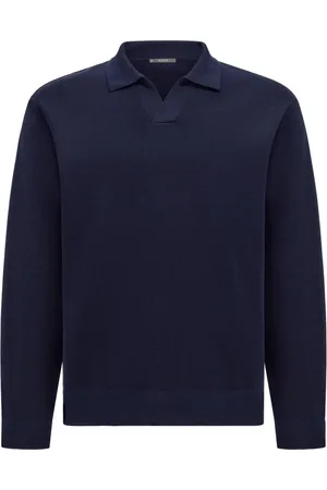 Boggi Milano Strik, Herre, Blå, L, Bomuld, Bomuld og silkestrikket poloshirt