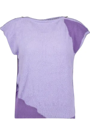 Maison Margiela Top, Dame, Lilla, L, Uld, Lilla T-shirt med lynlås i halsen og to farver