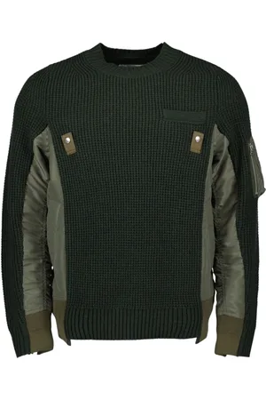 SACAI Strik, Herre, Grøn, M, Grøn Bicolor Sweater