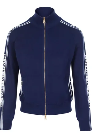 Elisabetta Franchi Sweathshirts & Hoodies, Dame, Blå, XL, Uld, Blå Lynlås Cardigan med Kontrastbånd