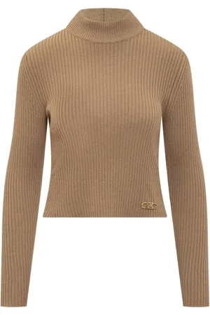 Michael Kors Strik, Dame, Brun, M, Uld, Ribbet Halsudtrøje
