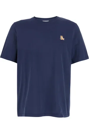Maison Kitsuné Top, Herre, Blå, M, Bomuld, Blå Chillax Fox Patch Bomuld T-Shirt
