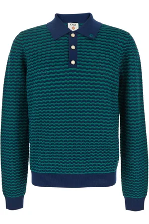 Casablanca Strik, Herre, Blå, XL, Uld, Blå Polo Skjorte med Logo Broderi