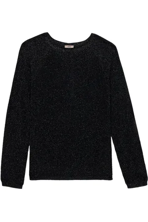 Oltre Strik, Dame, Blå, L, Polyester, Lurex-pullover med rund halsudskæring og knapper på bagsiden