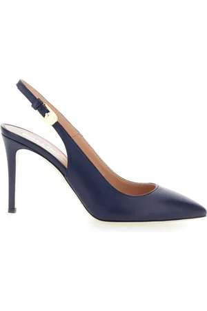 Pollini Sko, Dame, Blå, 38 1/2 EU, Læder, Blå Slingback Stiletto Hæl Pumps